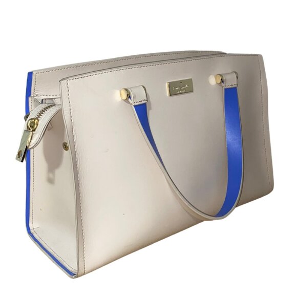 Kate Spade Cream & Blue Leather Tote Bag – Elegant Everyday Purse - Picture 3 of 4